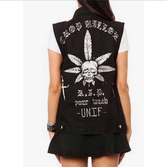 Unif Black Denim Pot Crop Killer Vest - Picture 1 of 9